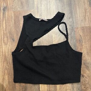 Black asymmetric crop top